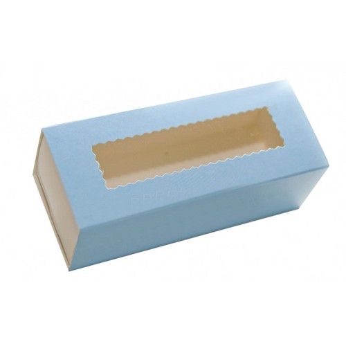 Коробка для макаронс, конфет, безе с прозрачным окном Голубая, 14х5х6 см - фото