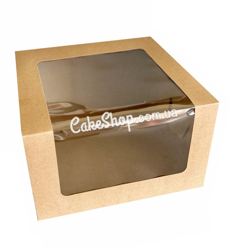 Коробка для торта Крафт с окном, 25х25х15 см - фото