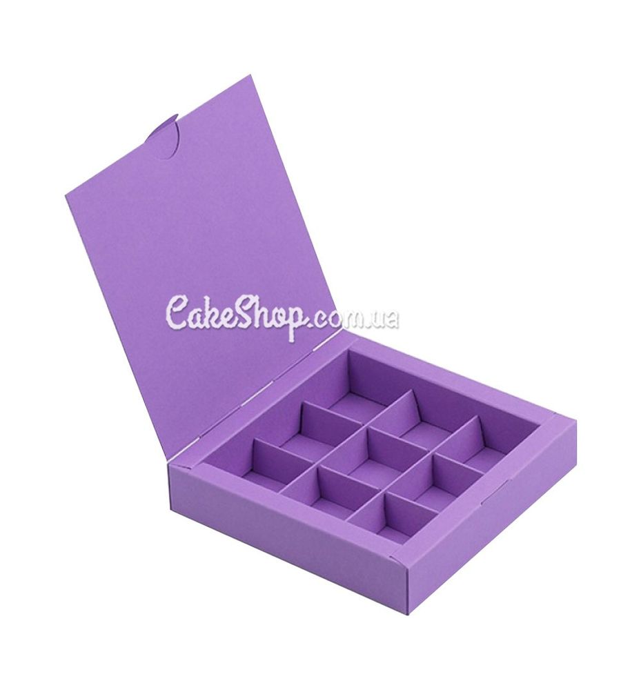 Коробка на 9 конфет без окна Фиолетовая, 15х15х3 см - фото
