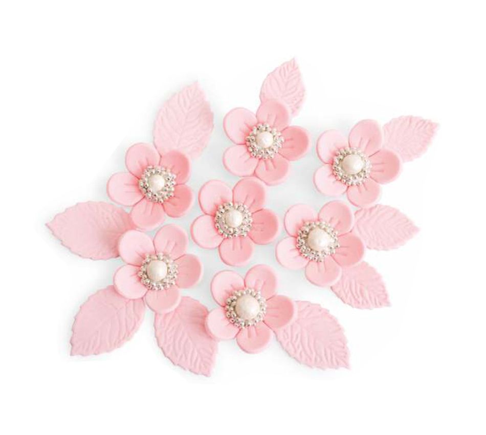 Цукрові фігурки Набір квітів із перлинами, рожевий, фото