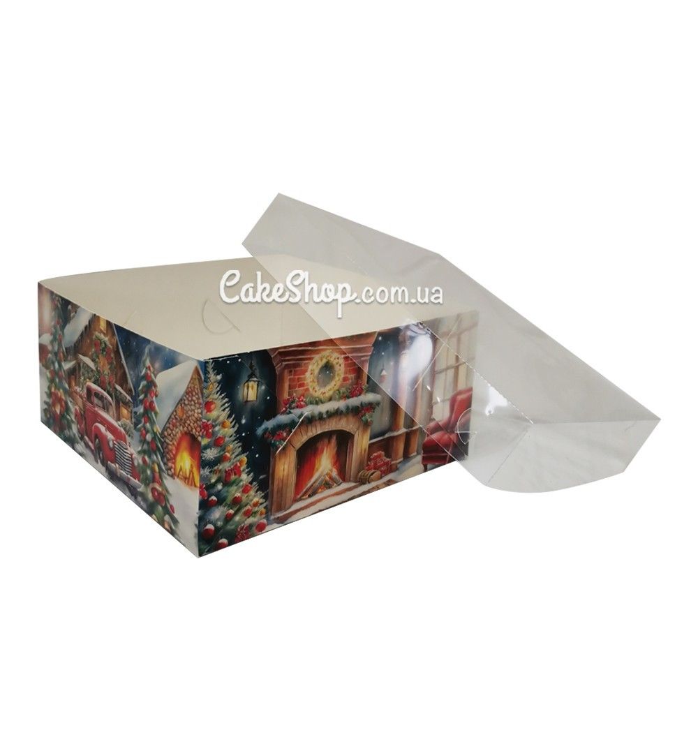 ⋗ Коробка для десертів з прозорою кришкою Різдвяна, 16х16х8 см купити в Україні ➛ CakeShop.com.ua, фото