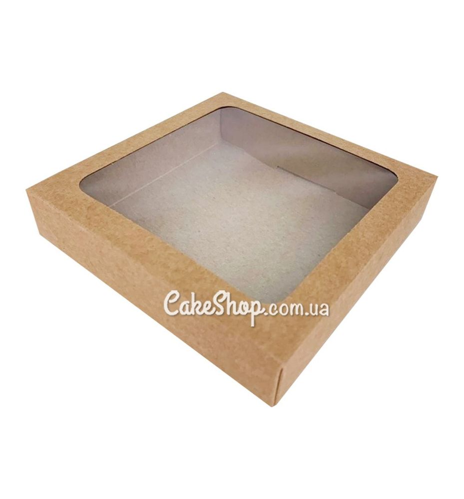 Коробка для пряників з вікном крафт, 20х20х3,5 см - фото