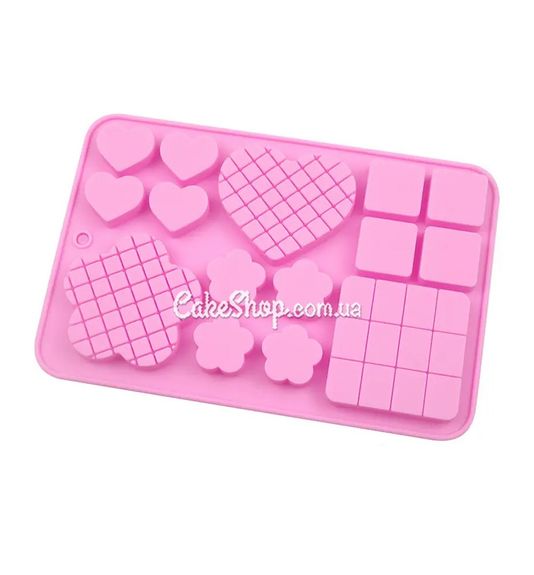 ⋗ Силиконовая форма Сердце, квадратики, цветочки купить в Украине ➛ CakeShop.com.ua, фото