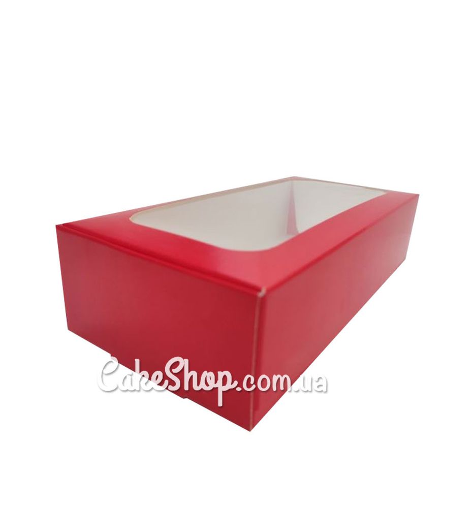 Коробка на 12 макаронс с прозрачным окном Красная, 20х10х5 см - фото