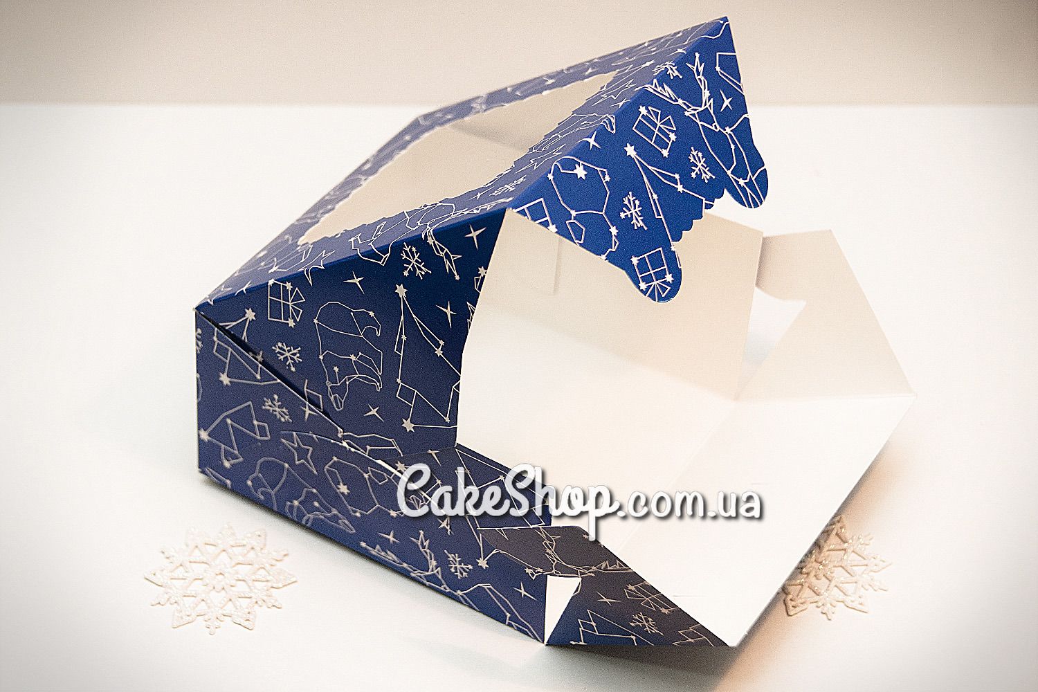 ⋗ Коробка на 4 кекса с окном Новогодняя Синяя купить в Украине ➛ CakeShop.com.ua, фото