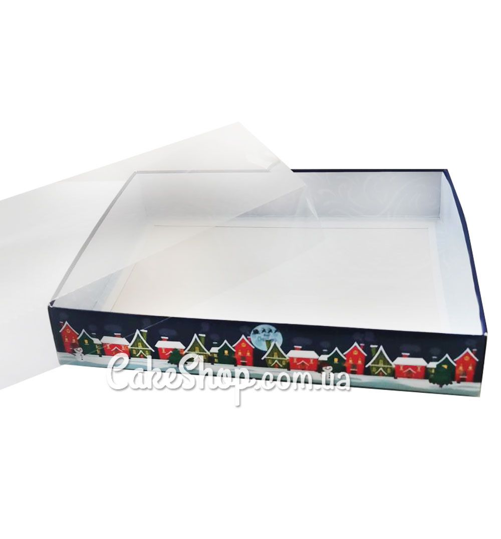 ⋗ Коробка для пряников с прозрачной крышкой Домики, 20х15х3,5 см купить в Украине ➛ CakeShop.com.ua, фото