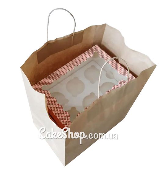 ⋗ Пакет бумажный с кручеными ручками Крафт, 32х25х22 см купить в Украине ➛ CakeShop.com.ua, фото