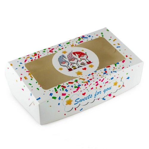 ⋗ Коробка для эклеров, зефира с окном Гномики Белая,  20х11,5х5 см купить в Украине ➛ CakeShop.com.ua, фото
