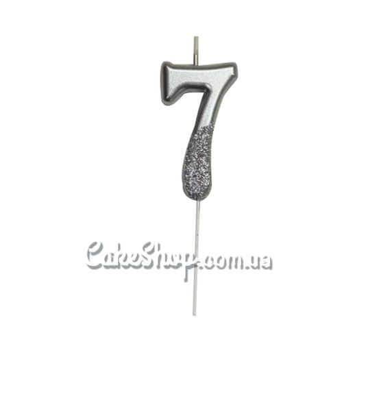 ⋗ Свічка тортова цифра з глітером Срібло - 7 купить в Украине ➛ CakeShop.com.ua, фото